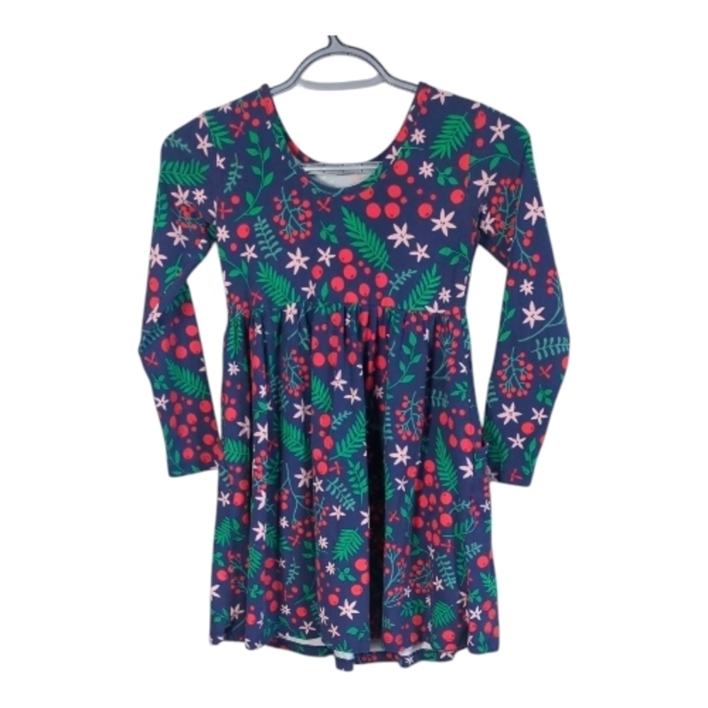 Hanna Andersson Long Sleeve Skater Dress with Pockets Winter Berries Size 6/7